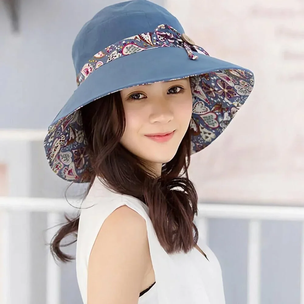 Women Bohemian Reversible Sun Hat Wide Brim UV Protection Cotton Polyester - Picture 5 of 8